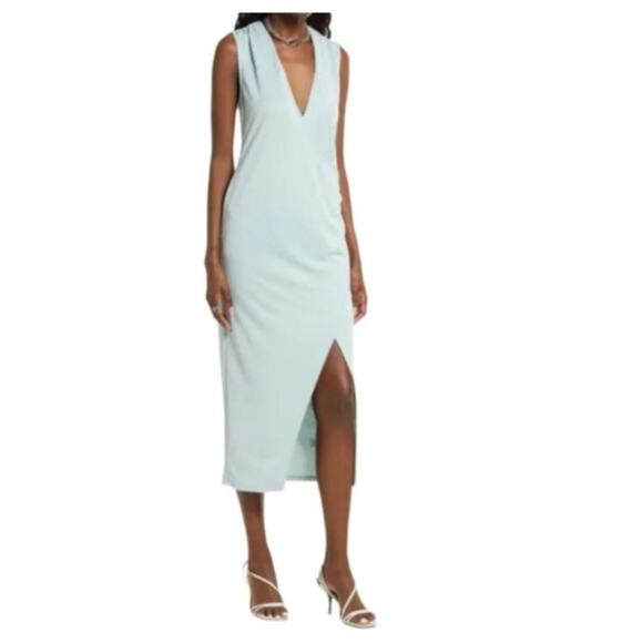 New Open Edit Women's Sleeveless Faux Wrap Surplice Midi Dress - Picture 1 of 14
